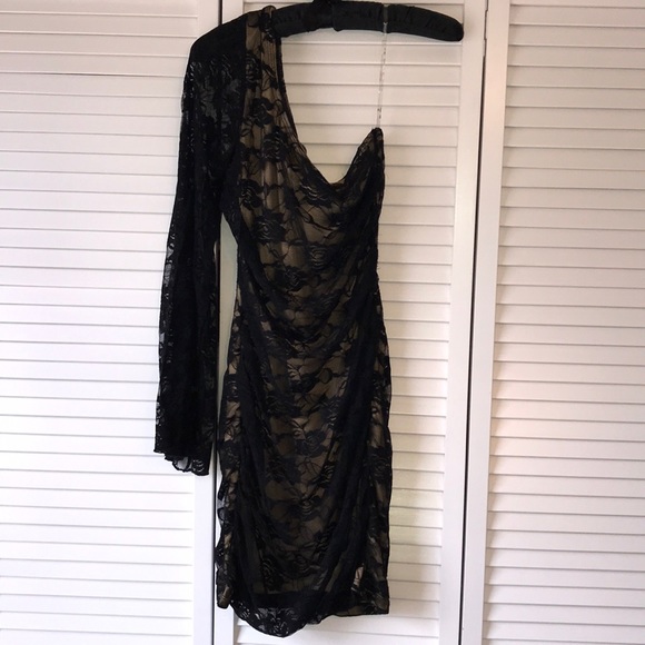 Ruby Rox Dresses & Skirts - black lace one-sleeve dress